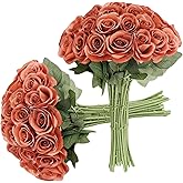 JUSMAI 30pcs Roses Artificial Flowers Burnt Orange Fake Roses Flowers with Long Stems Silk Flowers for Wedding Bouquet Centerpices Decorations Party Bridal Baby Shower Home Decor