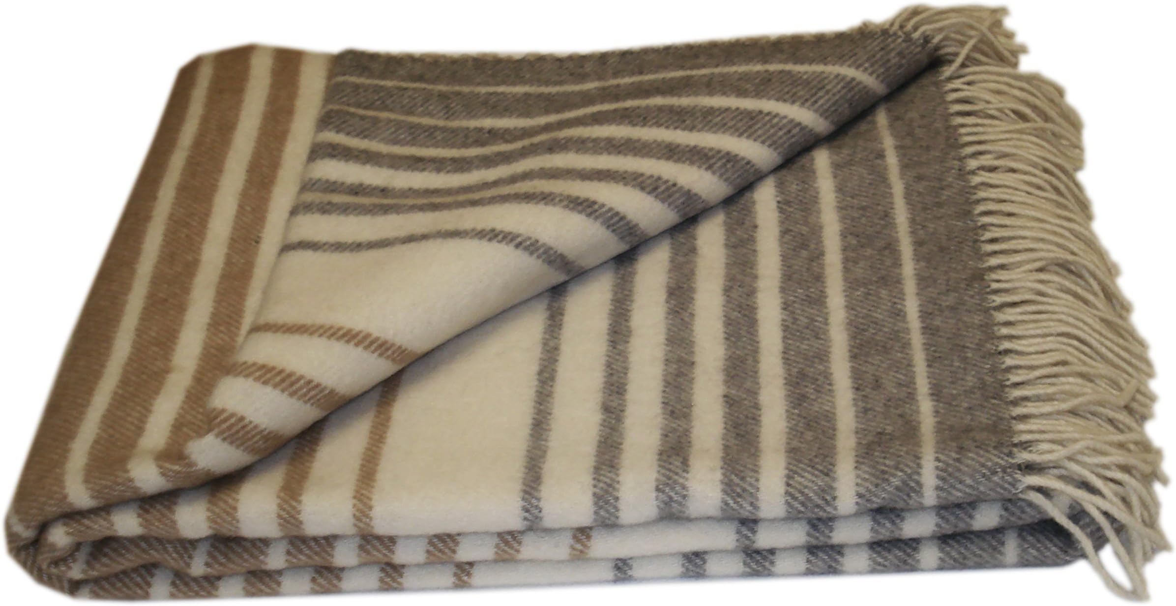 Wool blanket – 100 % pure New Zealand wool/plaid blanket/sofa/throw blanket (140 x 200 cm), Virgin wool, Weiß / Beige / Grau #2, 140 x 200 cm