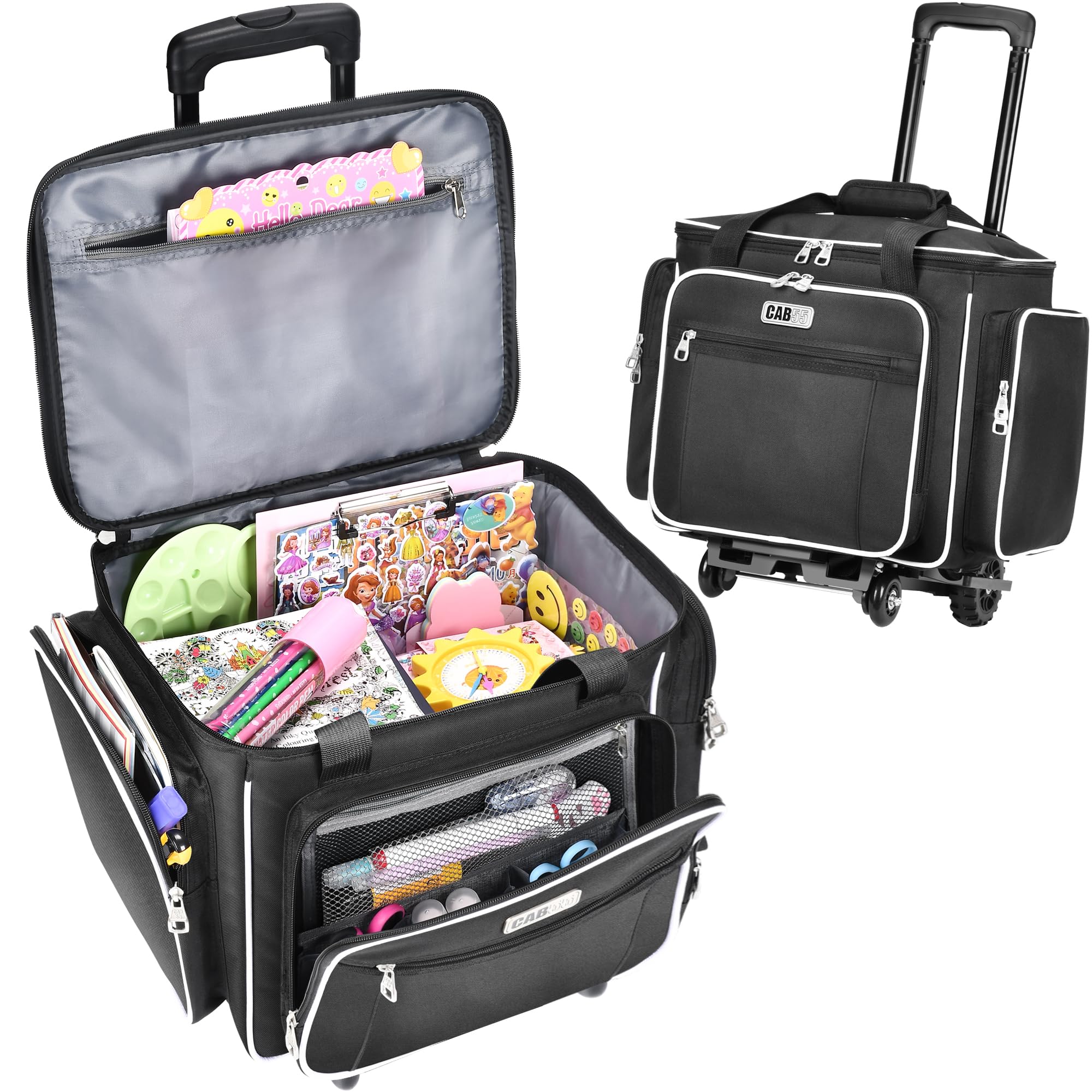 Photo 1 of CAB55 Rolling Craft Bag, Rolling Tote Bag with Wheels for Women, Rolling Teacher Bag with Removable Folding Hand Truck (Black)