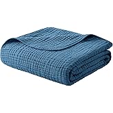 Yoofoss Muslin Blanket 100% Organic Cotton Throw Large 50" x 60" for Bed Couch Summer Gauze Blanket for Adults Lightweight and Breathable Dark Blue