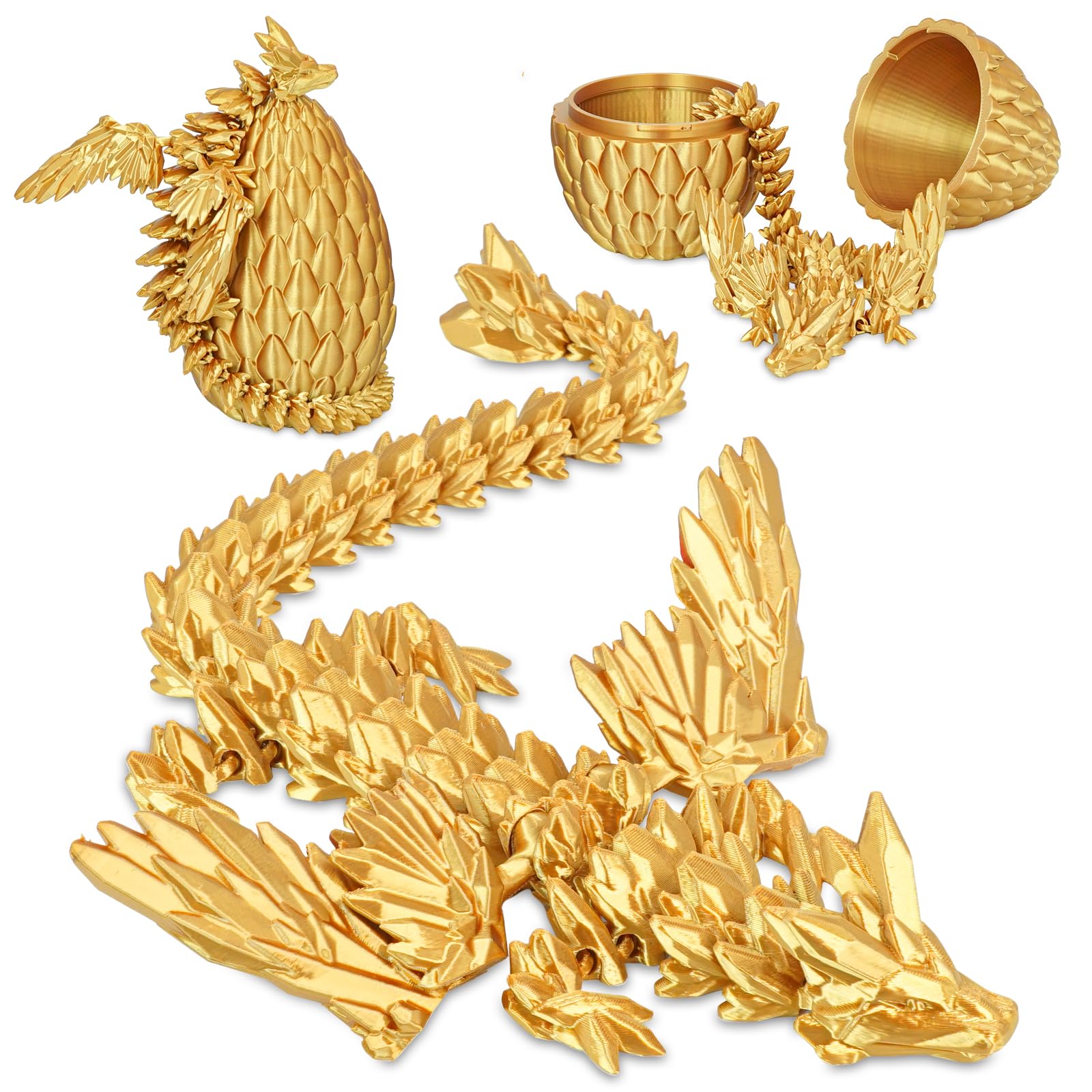 Winged Dragon Inside Surprise Egg Fun Collectible Toy Gift for Kids and Adults, 3D Printed Fantasy Dragon Ideal for Christmas Easter Birthdays and Holiday Decorations (Gold, Large)