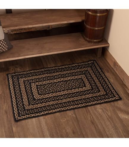 VHC Brands Farmhouse Primitive Star Rug – 24x36 Jute Blend Accent Mat With Non-Slip, Black & Tan