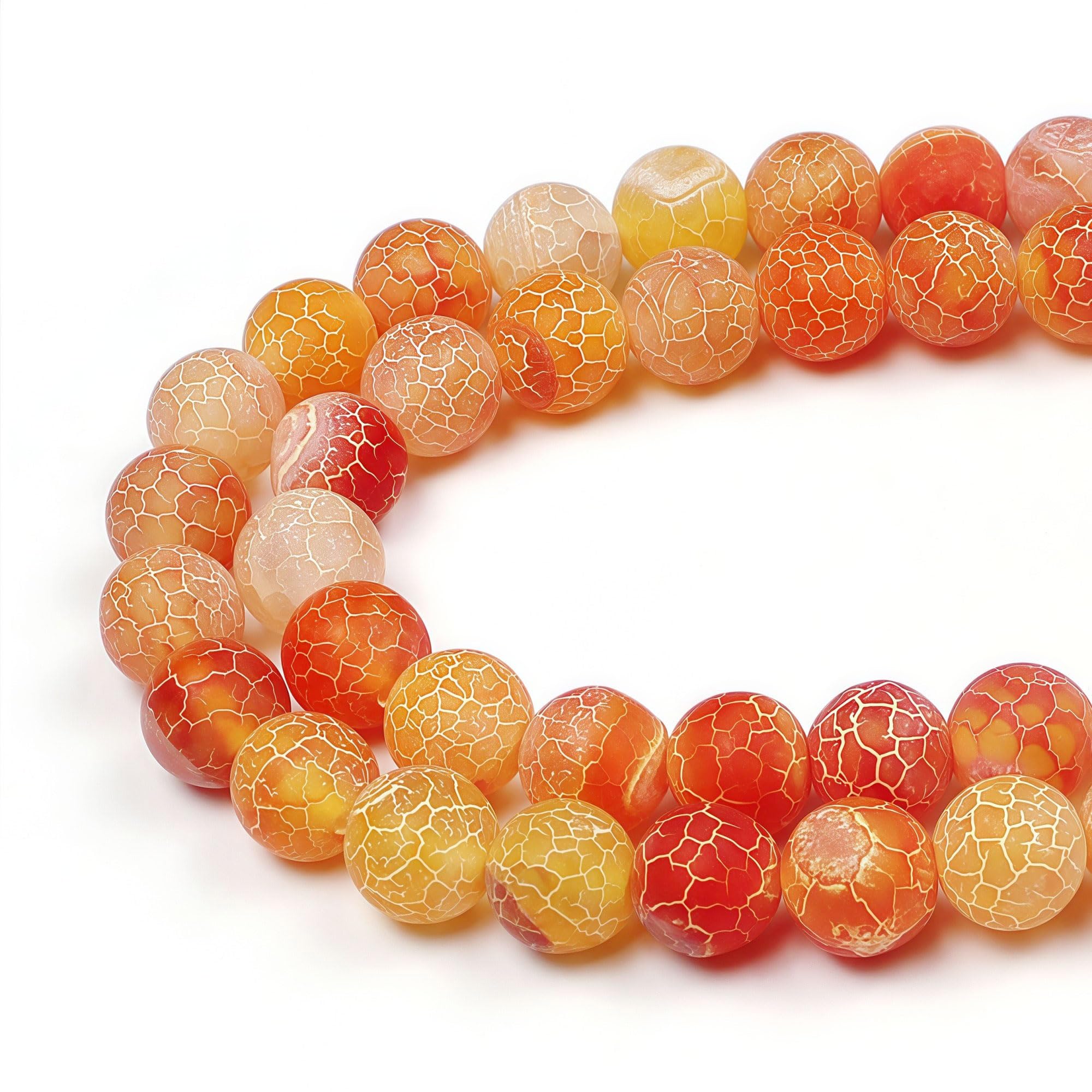 MJDCB Natural Round Stone Beads 6mm Orange Burst Agate Loose Gemstone Beads for Jewelry Making Bracelet Necklace 60pcs
