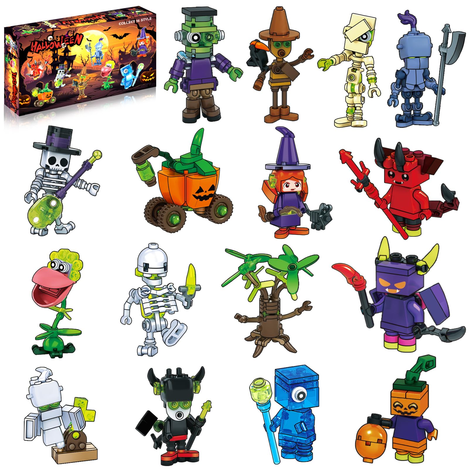 FlorWave Halloween Building Blocks 16 Style,Mini Halloween Party Favors Building Toys for Kids Bricks Toys Set for Goodie Bags Fillers Classroom Prizes