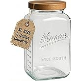 kitchentoolz 2 Gallon Glass Mason Jar with Airtight Wooden Lid – Wide Mouth Square Storage Container with Measurement Marks – Ideal for Pantry Organization, Dry Goods & Food Prep