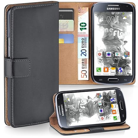 moex Samsung Galaxy S4 | Hülle Dunkel-Grau mit Karten-Fach 360° Book Klapp-Hülle Handytasche Kunst-Leder Handyhülle für Samsu