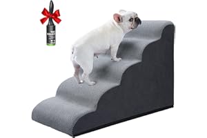 Ryoizen Dog Stairs Ramps for Small/Medium Dogs to Beds Couch Up to 25'', 5-Step Dog Steps with Sturdy High-Density Foam, Pet Stairs with Non-Slip Bottom for Puppy and Cat, Gifts Hair Remover Roller