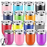 Potchen 16 Pack Insulated Coffee Wine Tumbler Bulk Stainless Steel 12oz Stemless Double Wall Vacuum Travel Mug Cup with Lid for Cold Hot Drinks Cocktails Champagne Gift Home Office Car, 16 Colors