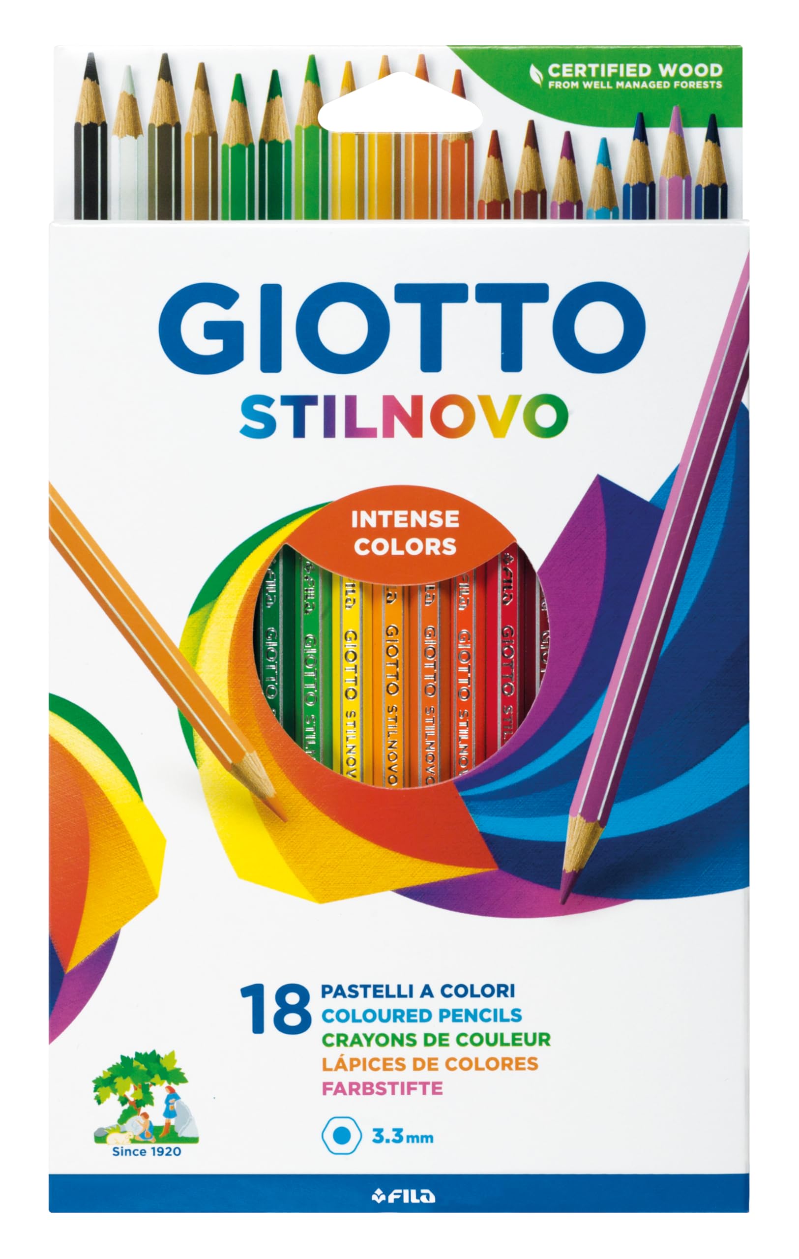 Giotto Stilnovo Pencil Case of 18 Coloured Pastel Pencils 3.3 Mm, Multicoloured, Intense Colours