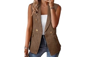 Happy Sailed Women’s Vest Tops Fall Winter Sleeveless Tweed Blazer Jackets Double Breasted Work Suit with Pockets