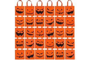 Elcoho 30 Packs Halloween Non-woven Bags 8x8 Inch Pumpkin Bags Trick or Treat Bags Party Goody Tote Gift Bag with Handles Party Favors, 10 Styles