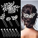 10 pcs Bride Hair Pins Rhinestone Bridal Hair Piece for Women Crystal Hair Accessories for Bride Bridesmaids Flower Girls(Silver)