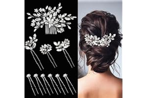 SHEHARUHI 10 pcs Bride Hair Pins Rhinestone Bridal Hair Piece for Women Crystal Hair Accessories for Bride Bridesmaids Flower Girls(Silver)
