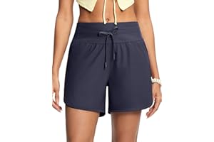 ISEEGZ Women's 5" High Waisted Tummy Control Swim Board Shorts Quick Dry Swimming Shorts for Women with Liner Pockets