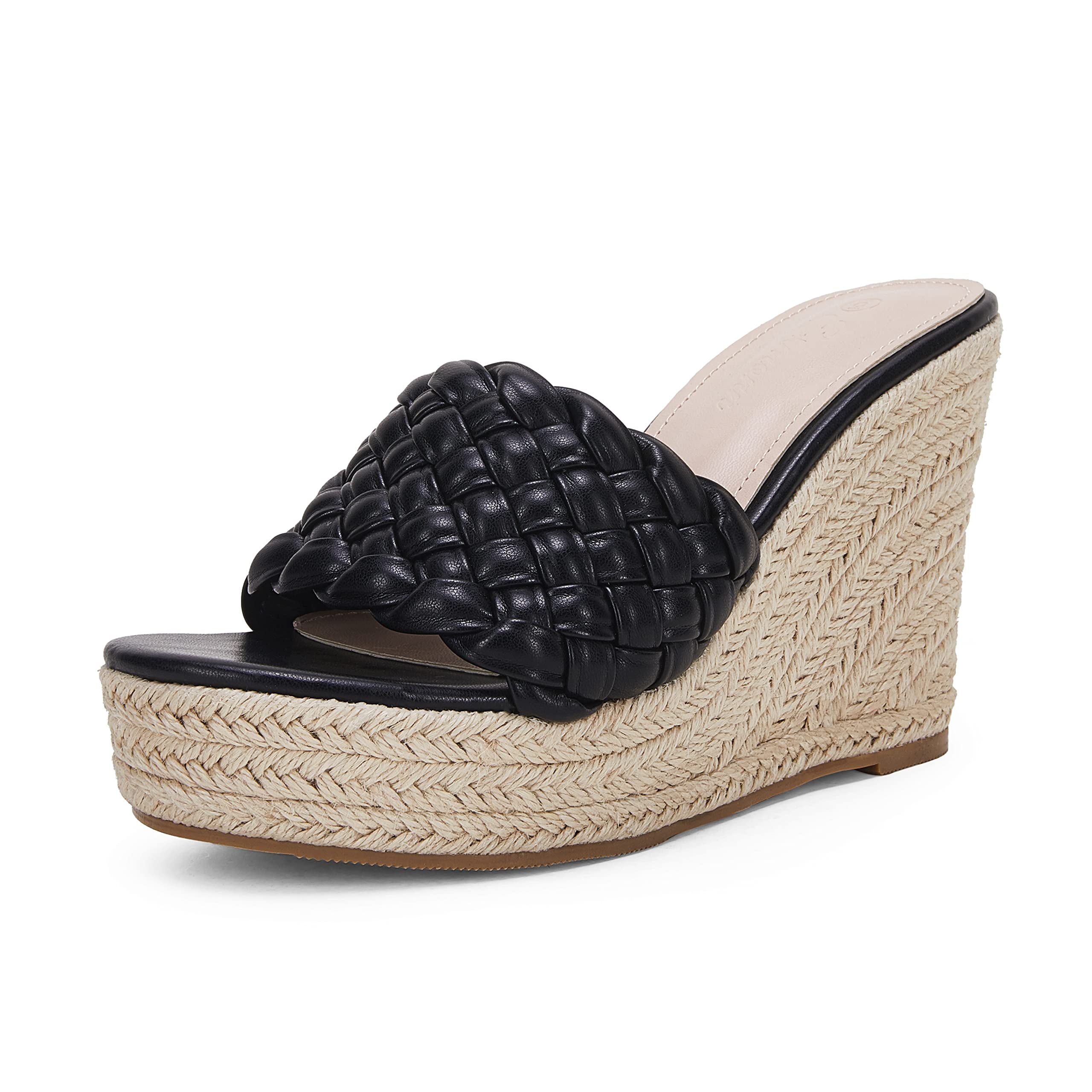 Photo 1 of Ermonn Womens Platform Wedge Sandals Espadrilles Braided Open Toe Slip On Summer Mule High Black Heels Size 9.5