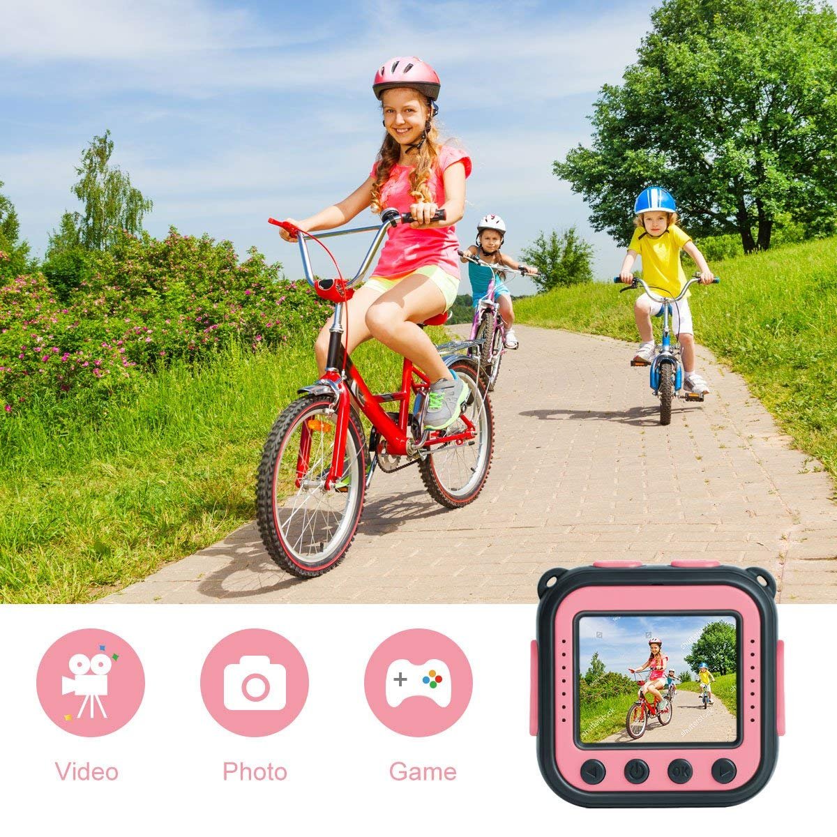 DROGRACE Kids Camera Waterproof HD Action Cam Digital Camera 1080P Underwater Sports Camera Camcorder DV for Girls Boys Birthday Holiday Gift Learn Camera Toy with 1.77 Inch LCD Screen (Pink)