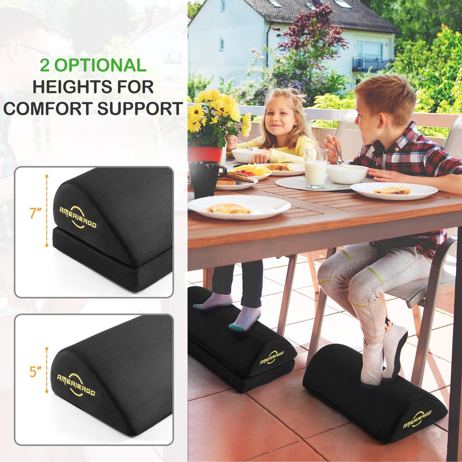 AMERIERGO Adjustable Foot Rest - Office Under Desk Foot Rest with 2 Adjustable Heights, Ergonomic Foot Rest with Non-Slip Bottom, Foot Rest Cushion with Mesh Breathable Washable Cover : Office Products