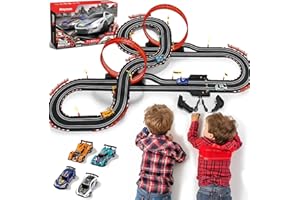 HAYXUN 30 FT Slot Car Race Tracks Sets Toys for Ages 8-10 -1:43 Dual Race Car Track with 4 Slot Cars, 2 Hand Controllers, Christmas, Birthday Gift Toys for Ages 8-13