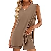 PRETTYGARDEN Women's 2026 Summer 2 Piece Shorts Sets V Neck Long Tank Tops High Waisted Loose Fit Matching Travel Outfits