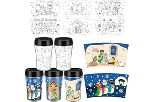 Yiyiring Set of 12 Christmas Nativity Coloring Cup Nativity Color Your Own Cup Christmas Cups Religious Christian Party Gifts for Kids Craft
