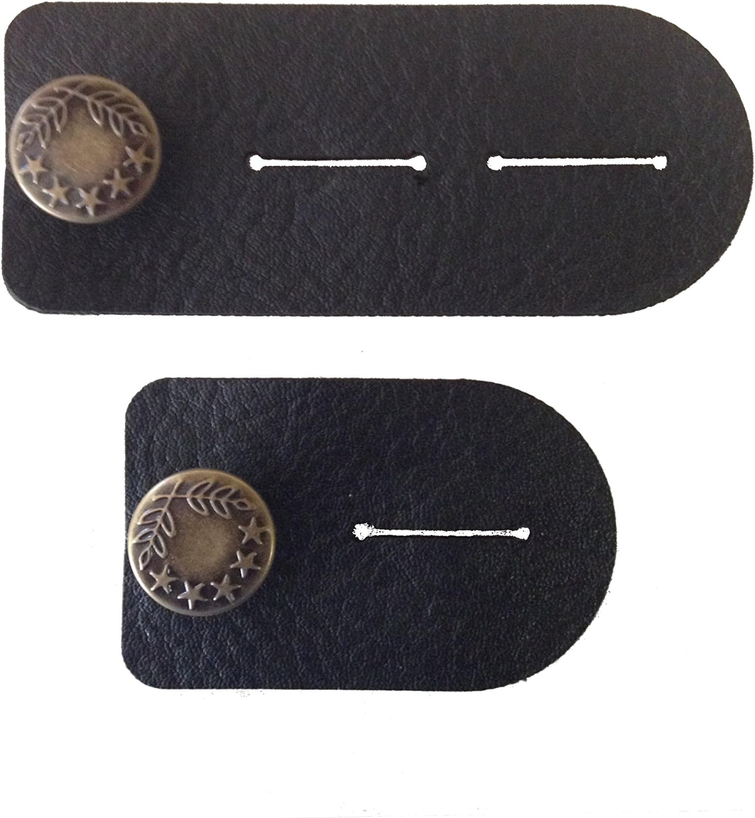 Leather Waistband Extender Jeans Button 2 Piece Set Add 1 1/4 up to 2 1/2 inches