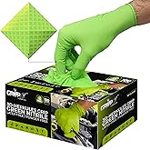 GRIPXX Herkules Grip Heavy Duty 8Mil Green Nitrile Gloves,3D Raised Diamond Texture-Latex & Powder Free-Industrial, Mechanic | Pack of (100 CT)