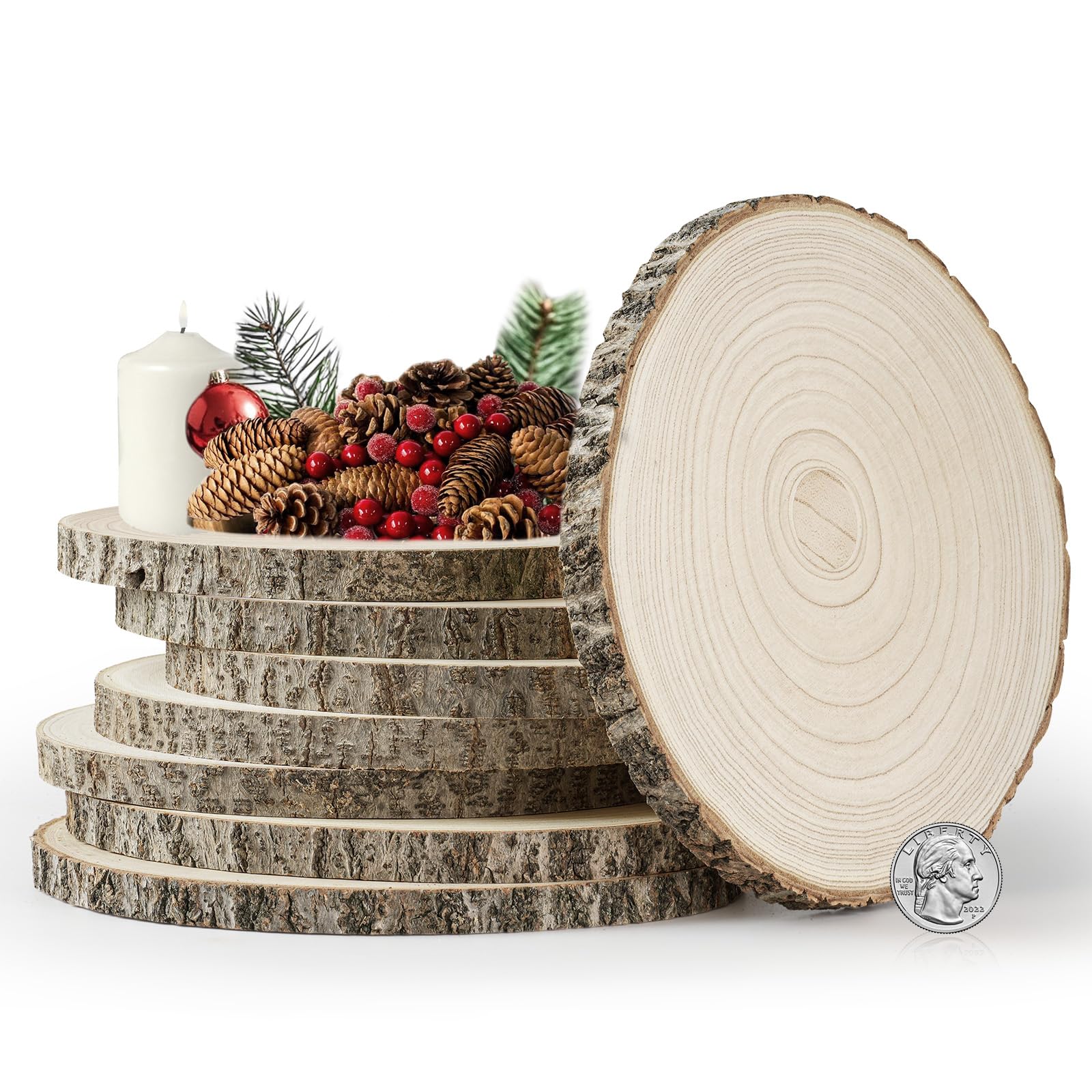 Photo 1 of Wood Slices 11-12 Inch Extra-Large Wood Rounds 8 Pack Round Wooden Discs Natural Wood Centerpieces for Tables Unfinished Wood Slices for Centerpieces,Rustic Decor & DIY