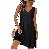 Swimsuit Coverup Summer Dresses for Women Eyelet Casual Loose Sleeveless Sundress with Pockets