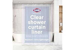 Clorox Shower Curtain Liner, Premium Lightweight Flexible Waterproof 3g PEVA for Bathroom with Weighted Magnets, Standard Size 70" x 72", Clear 1 Pack