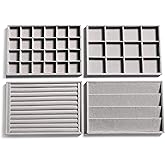 Frebeauty Stackable Velvet Jewelry Organizer Trays for Drawers Inserts Jewelry Storage Tray Display Case Earrings Bracelets Necklace Rings Accessories Trays for Women(Set of 4)(Grey).