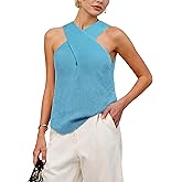 Alljoin Women Halter Tops Summer Criss Cross Collar Sweater Tank Tops Sleeveless Casual Going Out Solid Color Knit Vest Top