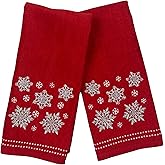 Serafina Home Christmas Bathroom Hand Towels- Set of 2 Red Embroidered White Snowflakes Design-16 x 25" Bath & Kitchen Decor