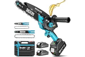 SEESII 8 Inch & 6 Inch Mini Chainsaw Cordless with 2 Batteries & Auto Oiler | 1000W Brushless Motor, Electric Handheld Chain Saw for Tree Branch Wood Cutting, Garden Tools Gift for Men Dad Husband