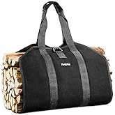Pariplus Firewood Carrier with Handles and Strap - Sturdy Canvas Wood Carrier Bag, Log Carrier Tote for Camping, Fireplace, Wood Stove Accessories - Black
