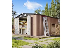 Aoxun 10x12 FT Shed Metal Outdoor Waterproof Storage Shed Steel Utility Garden Tool Shed with Door & Lock Outdoor Storage for