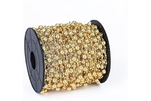 YoungJewl 200 Feet Artificial Pearl Strand Beads Trims Garland Chain Roll for Wedding Party Decoration Christmas Flower Tree and DIY Supplies (Gold)