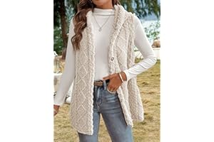Women's Button Down Fleece Hooded Outerwear Vests Sleeveless Cardigan Coat Fall Winter Clothes