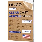 Duco 1/4" Clear Cast Acrylic Sheet, 6"x12" Plexiglass Sheet | Stronger Than Glass, Laser Cutting &amp; Engraving, UV-Stable, Durable &amp; Shatter-Resistant Acrylic Board for Windows, Signs, DIY