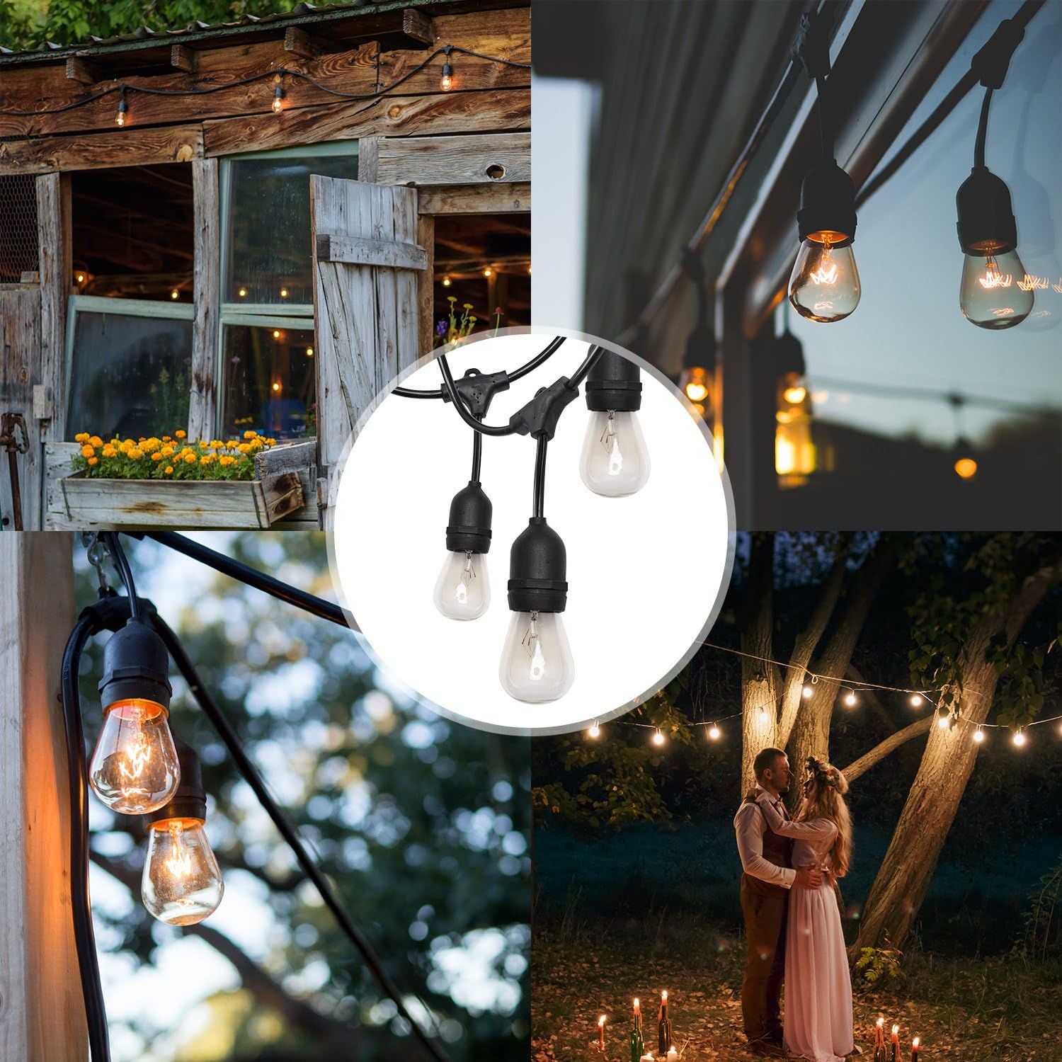 UL Approval 52FT Outdoor String Lights SUPERDANNY - Commercial Grade Weatherproof 30 Bulbs and 30pcs (6 for Spare) Edison Vintage Bulbs with Zip Ties for Patio Porch Garden Backyard Cafe Wedding Party: Home Improvement