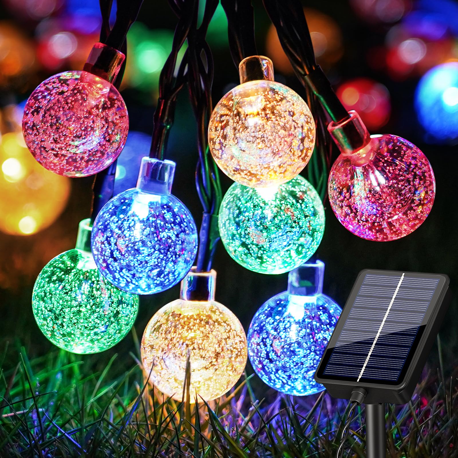 Fancycoco Solar Lights Outdoor Garden Fairy Lights Waterproof,36ft 60 LED Ultra-Bright Solar String Lights with 8 Modes for Yard Camping Christmas Wedding Party Decoration-RGB