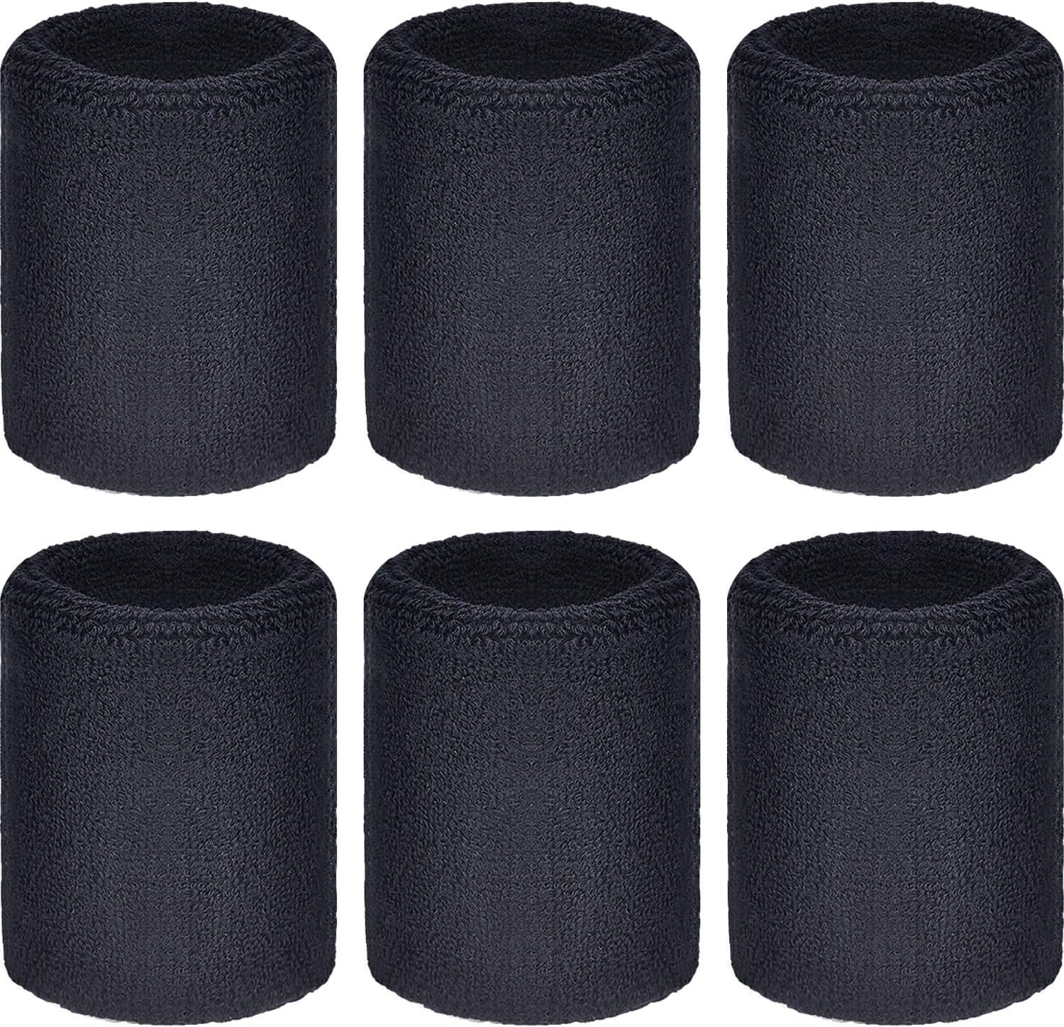 WILLBOND Sweatbands Wristbands for Football Basketball, Running Athletic Sports, Black, 6 Piece : Sports & Outdoors