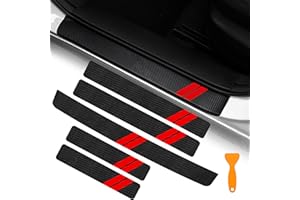 YOSRTER 5PCS Door Sill Guard Decoration Stickers for Dodge Charger Challenger Durango Journey Universal Fit to All Dodge Cars Fiber Leather Door Sill Protector (Red Trim)