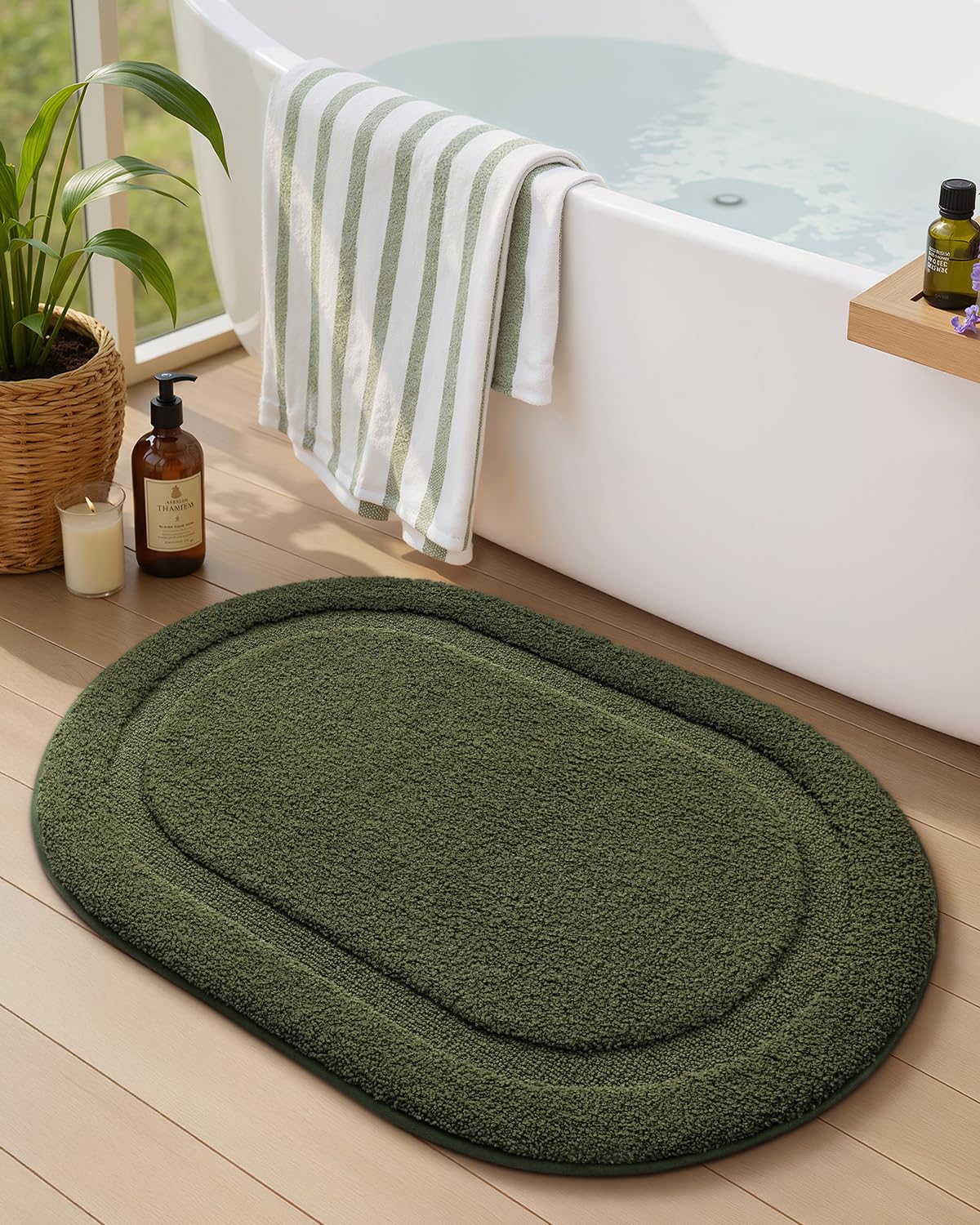 Photo 1 of Color&Geometry 15"x23" Small Bathroom Rugs, Non Slip, Absorbent, Soft, Washable, Thick Bath Mat, Green Bath Rug Bath Mats for Bathroom Floor, Shower, Sink, Vanity