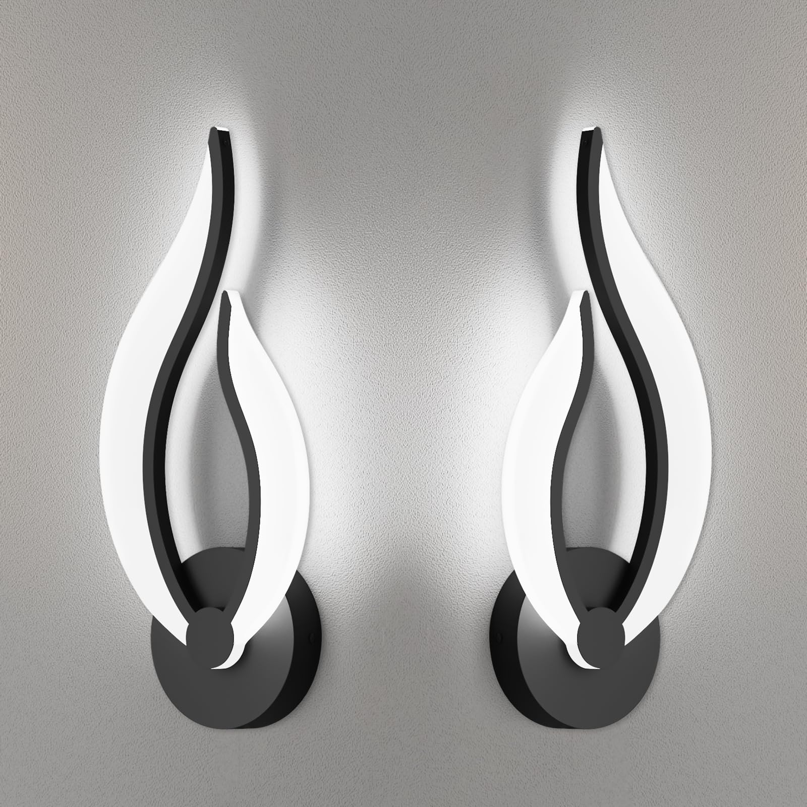 Photo 1 of Pasoar Hard-Wired 2-Pack Modern Indoor Wall Sconce 10W LED Black Dimmable Wall Sconce Set of 2 for Living Room Bedroom Hallway (Cool White Light, 5500K)