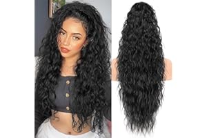 KooKaStyle Ponytail Extension 30 Inch Drawstring Pony Tails Hair Extensions for Women Long Curly Ponytail Synthetic Hairpieces for Daily Use（Black-1B）