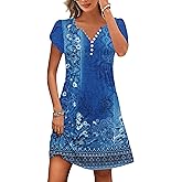 Disamer Womens Casual Dresses Short Sleeve Summer Dresses 2026 Boho Floral Beach Sundresses Spring A-Line Dress with Pockets