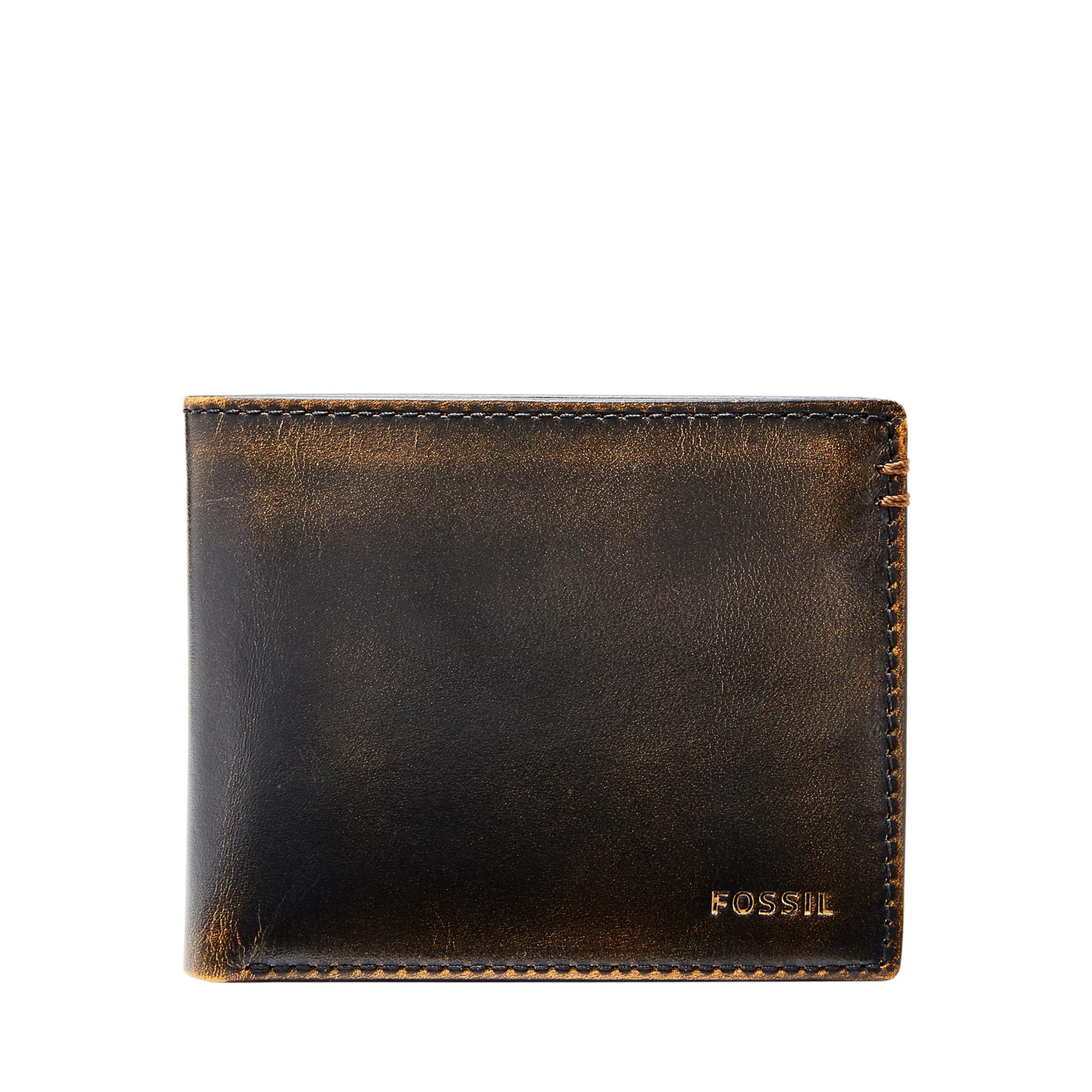 Fossil Men's Leather Bifold Wallet with Flip ID Window, Wade Black Vintage, One size