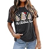 hohololo Christmas Shirts Women Oh Christmas Tree Graphic Tees Xmas Letter Printed Short Sleeve Holiday Tops
