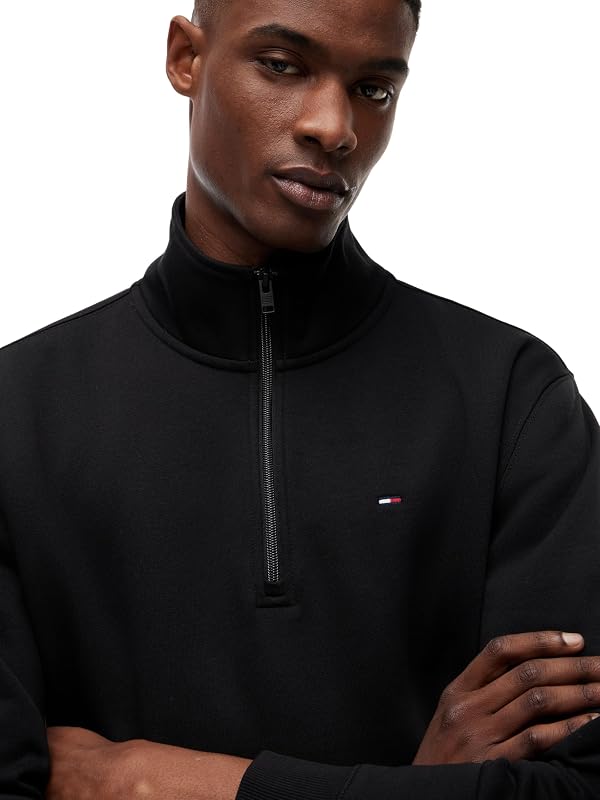 Sudadera con Cremallera Hombre Fleece con Cuello Medio, Negro (Black), L