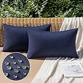 MIULEE Pack of 2 Decorative Outdoor Solid Waterproof Throw Pillow Covers Faux Linen Garden Farmhouse Cushion Cases for Summer Patio Tent Balcony Couch Sofa 20x12 Inch Navy